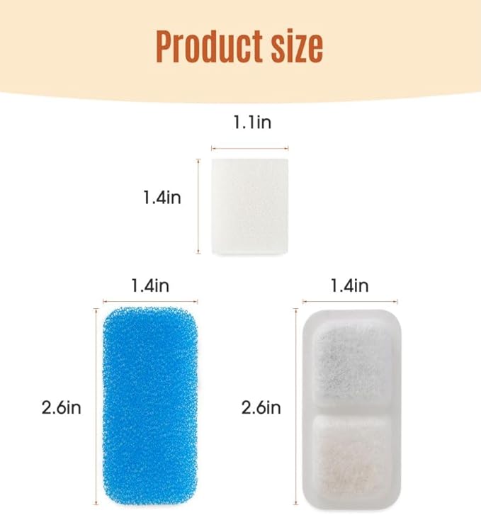 oneisall 8 Pack Replacement Filters for PWF-001 2L/67oz Cat Water Fountain Stainless Steel Water Fountain for Cats Inside, 3 Filtration System