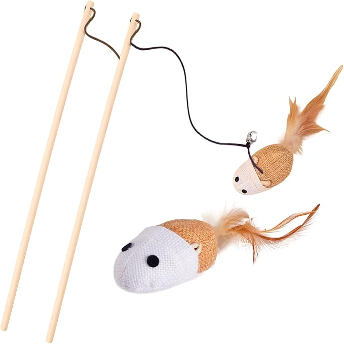 Cat Toy Cat Teaser Toy Stretchy Rope Mouse Shape with Bell Feather Cat Self-Help Relief Toys Bite and Wear Resistant Pet Interactive Toy Suitable for Kittens Adult Cats Multi-cat Households