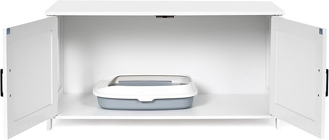 Homhedy 39.4" L Cat Litter Box Enclosure, Pet House with Barn Door, Wooden Cat Washroom Furniture, Fit Most of Litter Box, White