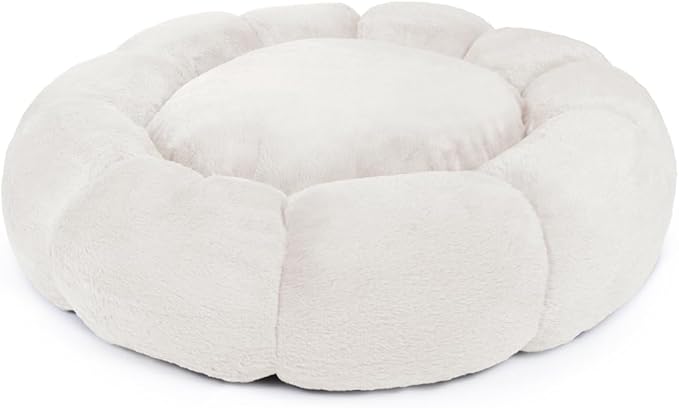 Sherry Kline Pets “Daisy Round” Donut Shape Calming Bed for Dogs and Cats, from Soft Faux Fur, Available in 4 Sizes, Machine Washable