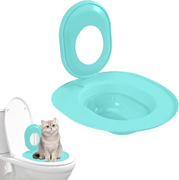 Cat Toilet Seat Training Kit,Removable Pet Toilet Training System,Washable Cleaning Pad for Cats,Reusable Plastic Trainer for Pet Cleaning,Portable Trainer for Home Pet Shop Pet Care (Blue)