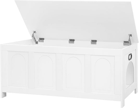 DINZI LVJ Cat Litter Box Enclosure, Flip Top Litter Box Furniture, Hidden Cat Washroom, 2-Entrances Wooden Pet House, 47.2" L x 18.7" W x 19.7" H, End Side Table, TV Stand, Easy to Assemble, White