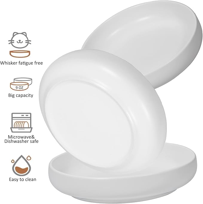 Ceramic Cat Bowls,Shallow Cat Dishes for Food and Water, 6 inch Matte Finish Wide Cat Food Bowl,Whisker Fatigue Free Pet Puppy Kitten Bowl Set of 3,Dishwasher Safe