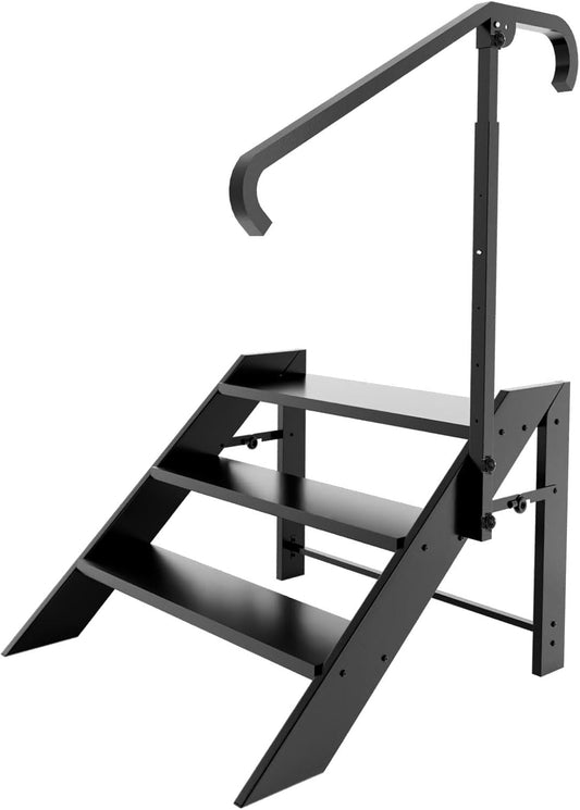 RV Step Stool Foldable, Folding 3 Step Ladder, Hot Tub Steps with Handrail, Portable Pool Ladder, 660Lbs Heavy Duty Ladder Shelf Outdoor Mobile Home Stairs for Camper, Porch, SPA Pool, Pet