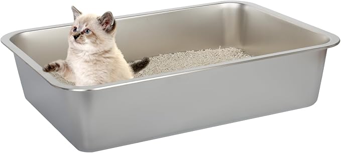 Cat Litter Box - Kitty Litter Boxes-Metal High Sided Cat Pan, Indoor Litter Tray, No Smell, Easy to Clean, Pet Toilet Supplies for Kitten, Kitty, Rabbit