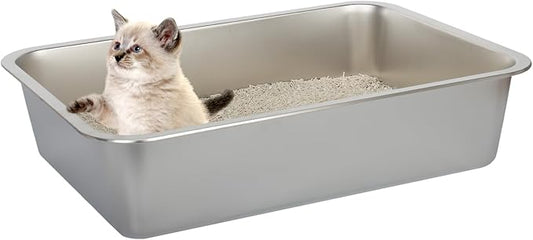 Cat Litter Box - Kitty Litter Boxes-Metal High Sided Cat Pan, Indoor Litter Tray, No Smell, Easy to Clean, Pet Toilet Supplies for Kitten, Kitty, Rabbit