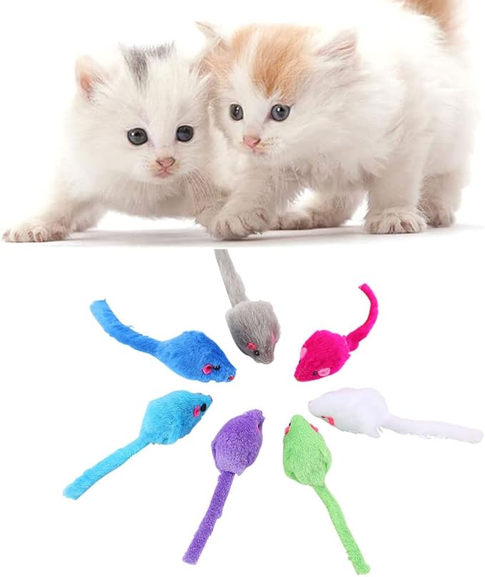 Cat Mouse Toys for Indoor Cats 12PCS, 5 Color Variety Interactive Cat Toy Mice Cat Toy Mouse for Cats, Fur Mouse Kitten Toy Mice Cat Feather Toys with Rattle Sounds (Mixed Color)