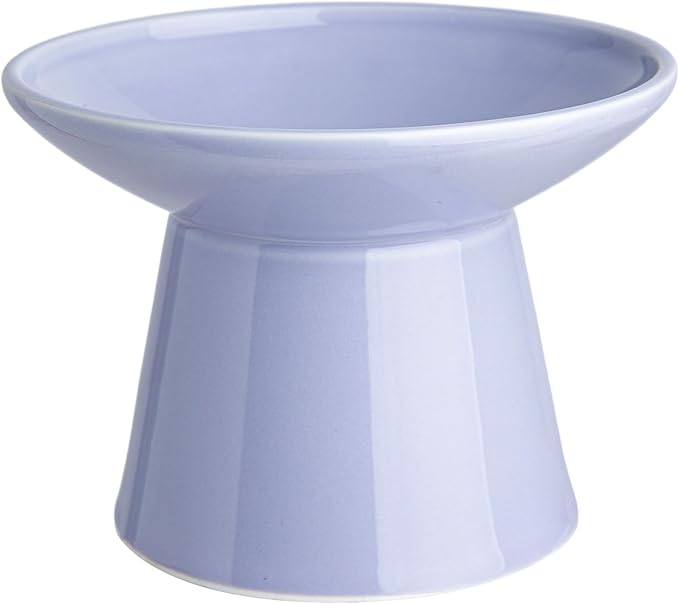 6.2 Inch Extra Wide Elevated Ceramic Cat Bowls, Food and Water Bowl Set for Elder Big Cats Small Dogs, Raised Design for Pet Easy Eating, Protect Cat's Spine Set of 1(Light Purple)