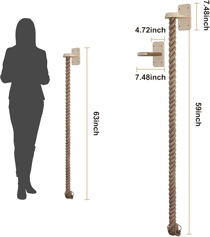 Cat Climbing Rope All-Mounted Scratching Posts Cat Tree with Climbing Rope, Large Ladder, and Resting Platform - Promotes Healthy Habits and Provides Endless Fun (Light Brown)