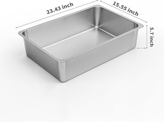 Kirecoo Stainless Steel Cat Litter Box XL- Metal High Sided Cat Pan, Large Stainless Steel Box, Indoor Litter Tray, Non Stick, No Smell, Easy to Clean, Pet Toilet Supplies for Kitten, Kitty, Rabbit