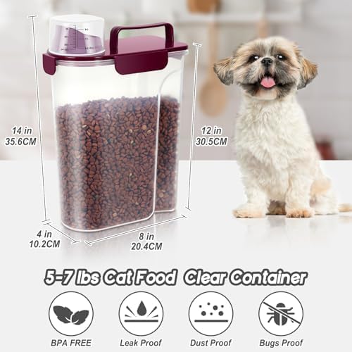 10-20Lbs Portable Cat Dog Food Storage Container with Upgraded Large Spout and Cup Dispenser for Small Large Animal Kibble, Pet Bird snack, Oatmeal, Rice, Flour, Brown Sugar-3 Pack Purple Gray Green