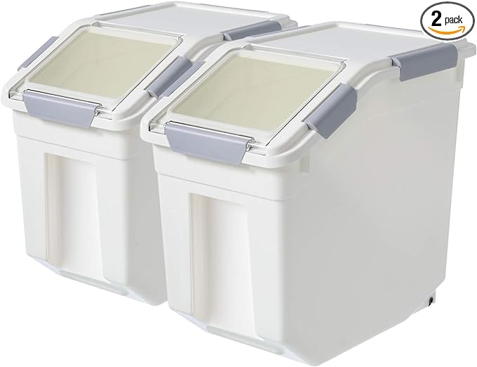 LISM 2 Pack Dog Food Storage Container with Scoop,Large Airtight Pet Dog Food Bin,Container for Dog Treats Rice,Dog Cat Dry Food Bin,Baking Supplies,Flour,Rice,Kitchen Pantry Cereal(25 LB)