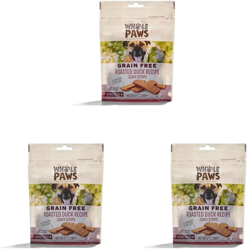 Whole Paws, Grain-Free Jerky Dog Treats, Roasted Duck Recipe, 5 Ounce (Pack of 3)