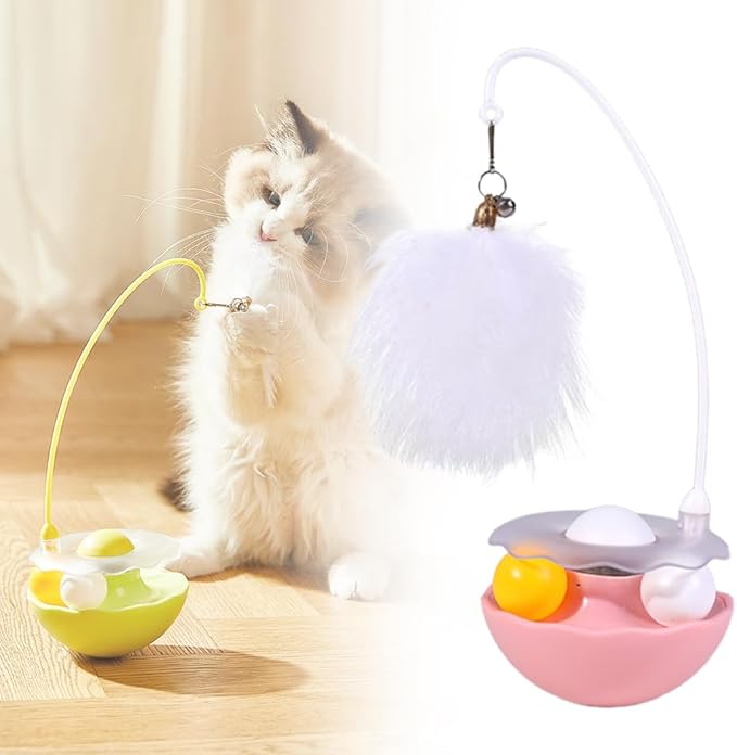 Interactive Cat Feather Toys, 2025 New Catnip Toy, Multifunctional Cat Teaser, Durable Track Ball Pet Toy for Indoor Play, Premium Pet Exercise Toy for Kittens and Adults (Pink)