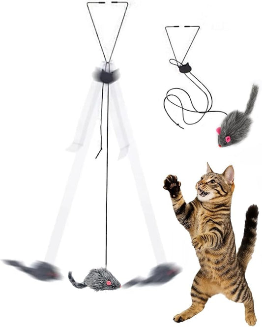 Self Play Hanging Door Cat Mouse Toy - Interactive Cat Toys for Indoor Cats - Fun Hunting Exercise for Bored Adult Cats & Kittens - Top Hanging Cat Toy for Indoor Play