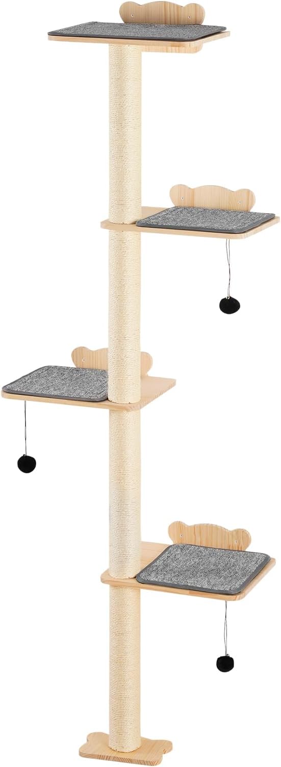 VEVOR 4 Tiers Cat Wall Furniture Set with 4 Jumping Boards, Wall-Mounted Cat Floating Shelf up to 40 lbs, 12 mm Pine Wood Perch for Sleeping, Playing, and Climbing
