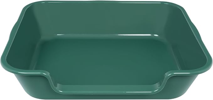 2 Pack of Extra Large Cat Litter Box (ABS Material), Low Entry Senior Litter Pen for Geriatric Kitty Big Cats, Jumbo Pet Safe Litter Boxes Tray for Indoor Pets Potty (Green, 24" L x 20" W)