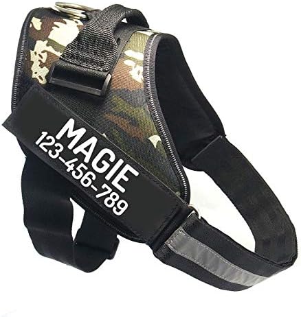 PawPawify Custom No Pull Dog Harness with Name and Phone Number, Heavy Duty Personalized Pet Vest to Prevent Tugging, Pulling, or Choking, Training and Walking (Camouflage Green, S (10-19LBS))