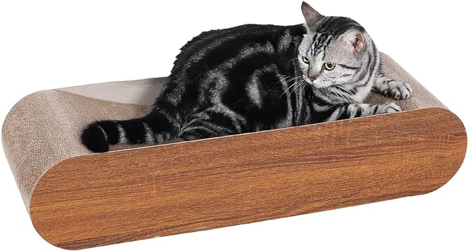 FluffyDream Cat Scratcher Cardboard, Scratching Pad House Bed Furniture Protector, Infinity Shape (Wood, Reversible Wood)