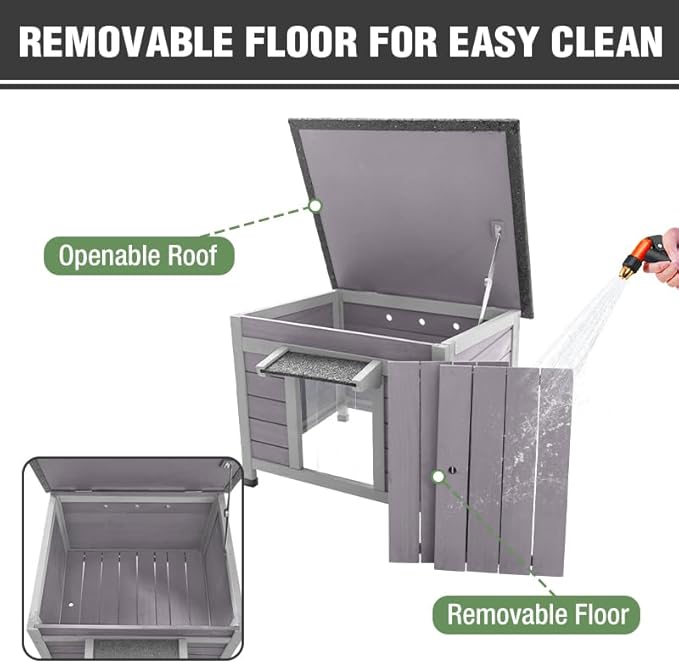 Outdoor Cat House, Heated Feral Cat Shelter with Insulated Liner, Waterproof Roof Cat House Outside for Winter