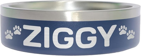 Custom Dog Bowl with Paws and Name - Engraved, Nonslip, Personalized, Custom Cat Bowl, 304 Stainless Steel, Feeding, Pet Supplies (Navy, Small -18oz)