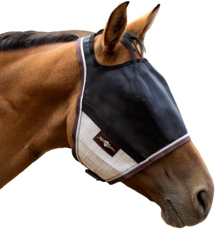 Kensington 90% UV Fly Mask Halter CatchMask UViator - Without Ears & Forelock Freedom Web Trim - X-Large, 500 - Desert Sand