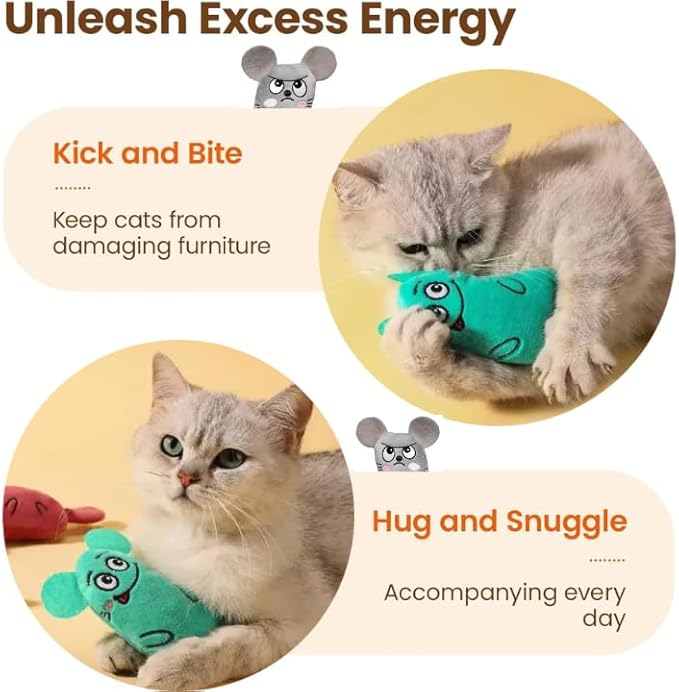 Whiskers & Nibbles Cat Toys - Catnip Inside Interactive Plush Mice for Cats & Kittens, Durable Cat Toy for Indoor Kitty Exercise, Realistic Mouse Kicker Toy for Hunting & Play, Mice cat Toy