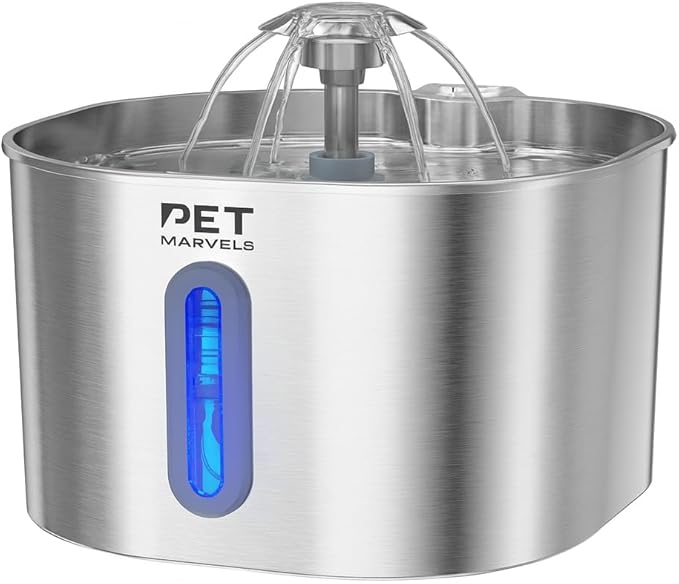 Stainless Steel Cat Water Fountain – 2.2L/74oz Ultra-Quiet Pump, Visible Water Level, Dual Flow Modes – Automatic Pet Water Dispenser for Cats & Small Dogs
