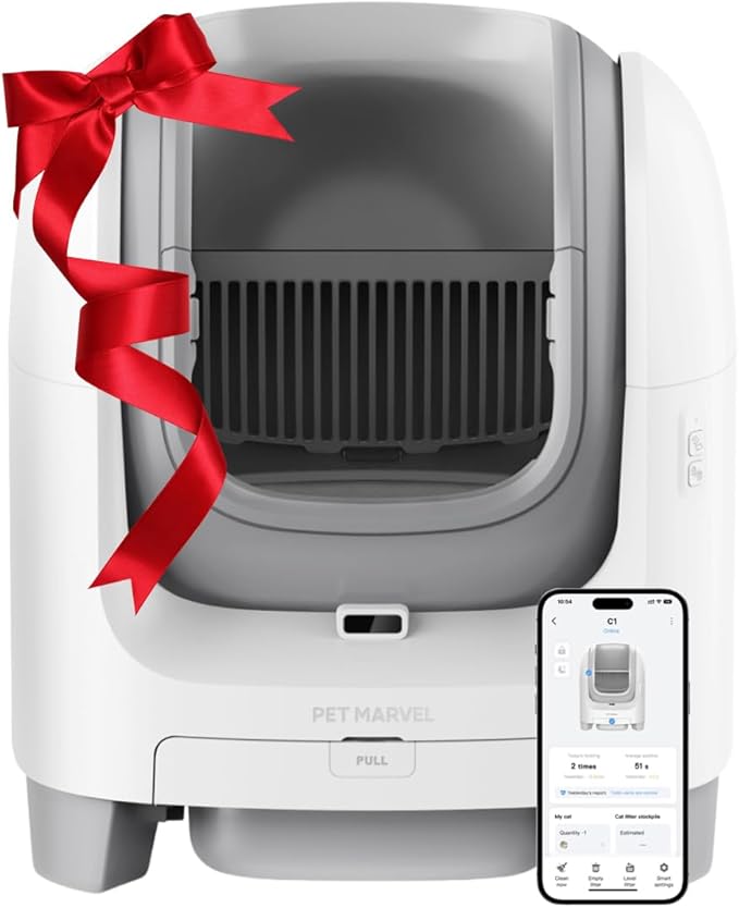 Large 70L Open-Top Self-Cleaning Litter Box for Cats, PET MARVEL Automatic w/App Control & Safety Protection, Multi-Cat Home Use, Easy Disassembly & Waste Bags (Model C1)