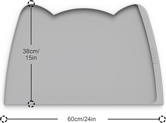 OHMO Dog Food Mat(Ash, 24 * 15'') w/Residue Collection Pocket Silicone Pet Feeding Mat for Floor High Edges Anti Spills Waterproof Cat Water Bowl Tray, Easy Clean Placemat