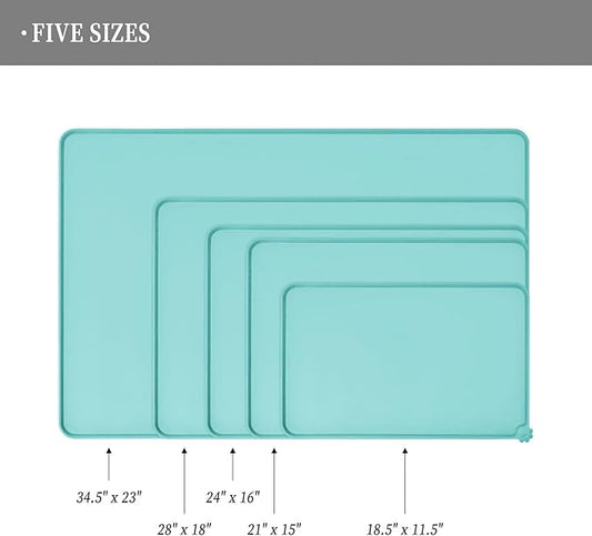 Waterproof Pet Feeding Mat with High Raised Edges, Heavier and Thicker Placemats for Cat Dog Water Bowl with BPA Free, Dogs Cats Food Mats for Messy Drinkers to Prevent Spill and Protect Floors