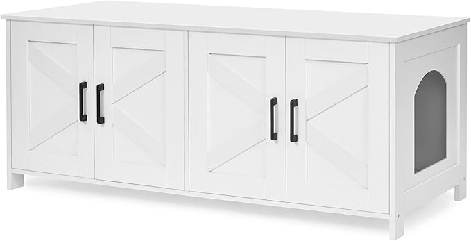 Homhedy Cat Litter Box Enclosure For 2 cats, Litter Box Furniture Hidden with Double Room,Wooden Cat Washroom Furniture,Cat House,47.2”L x 19.7”W x 19.7”H,White