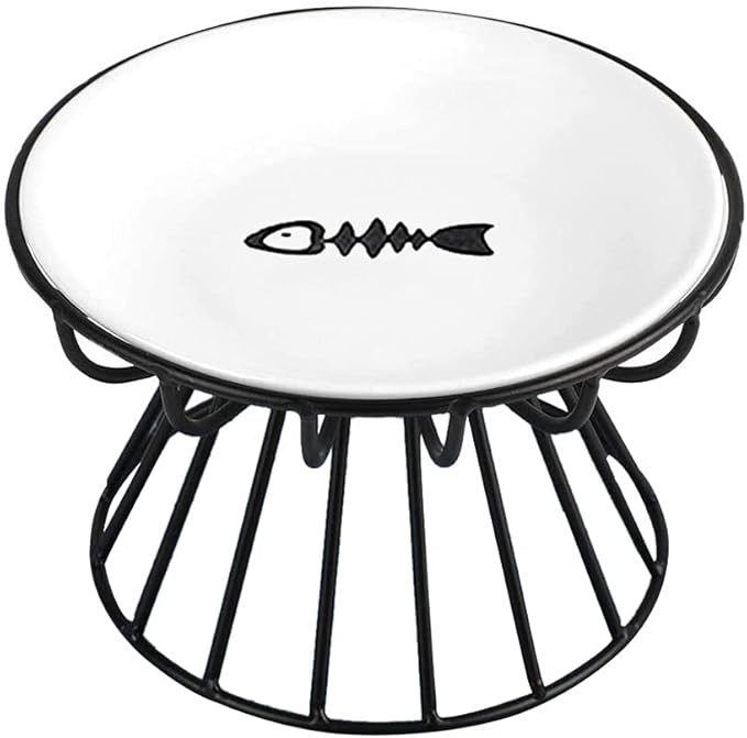 Cat Bowls, Elevated Cat Bowl, Raised Ceramic Dish with Metal Stand, Pet Water or Food Feeding Station for Indoor Cats, Kitten, Puppies and Small Dogs, Dishwasher Safe