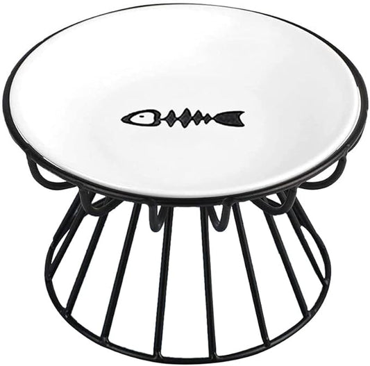 Cat Bowls, Elevated Cat Bowl, Raised Ceramic Dish with Metal Stand, Pet Water or Food Feeding Station for Indoor Cats, Kitten, Puppies and Small Dogs, Dishwasher Safe