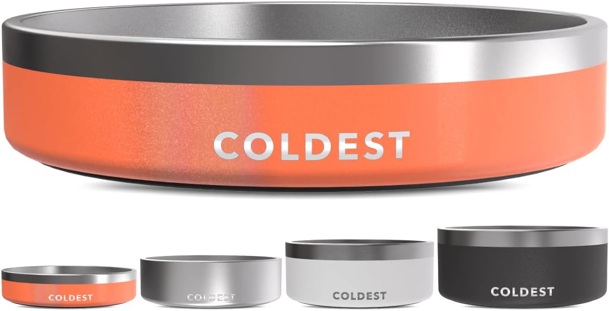 Coldest Dog Bowl - Anti Rust Metal, Non Slip, 3 Layers Insulated Stainless Steel Dog Bowls - Spill Proof & Heavy Duty - Water Bowl for Dogs, Cats & Pets, Dish Washer Safe (21 oz, Mars Red Glitter)