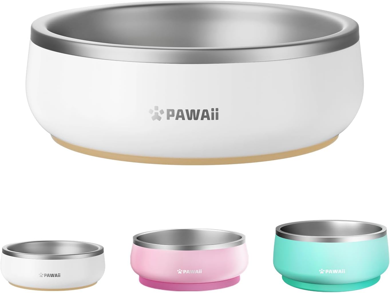 Pawaii Small Dog Bowls, 12 oz. Food Water Bowl Designed for Puppies and Cats with Non-Slip Rubber Base, Upgraded Metal Insulated, Double Stainless Steel Bowls
