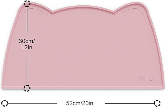OHMO - Cat Food Mat, Silicone Pet Feeding Mat for Floor Non-Skid Waterproof Dog Water Bowl Tray, Easy to Clean Pet Placemat (Pink, 20 * 12'')