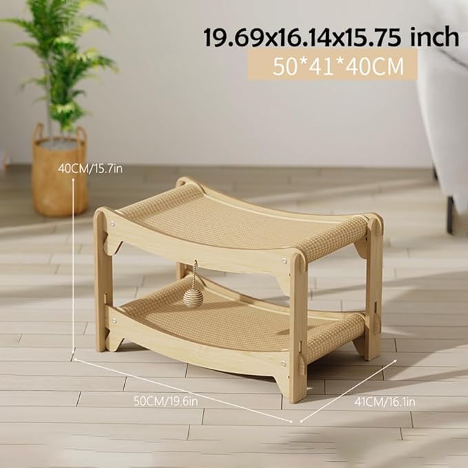 Multi-Level Sisal Cat Scratcher Bed | 2 & 3-Tier Wooden Cat Tower with Sisal Scratching Surface | Wood Pet Furniture (Medium)