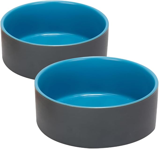 SPUNKYJUNKY 13.5OZ Ceramic Dog and Cat Bowl, Modern Cute Weighted Food Water Bowl for Replacement Blue-Grey (2 Pack)