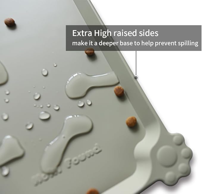 Hoki Found X-Large Silicone Pet Feeding Mats - Non Slip, Waterproof Dog & Cat Food Mats - Placemats for Carpet - Cream Green