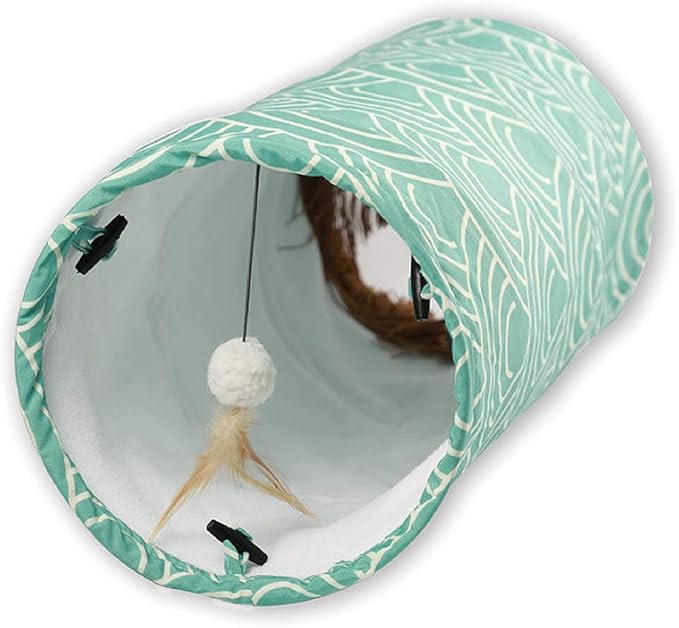 Petest Cat Tunnel Comfy Collapsible Tunnel with Boredom Relief Plush Ball, for Bunny Rabbits, Kittens, Ferrets, Puppy and Dogs