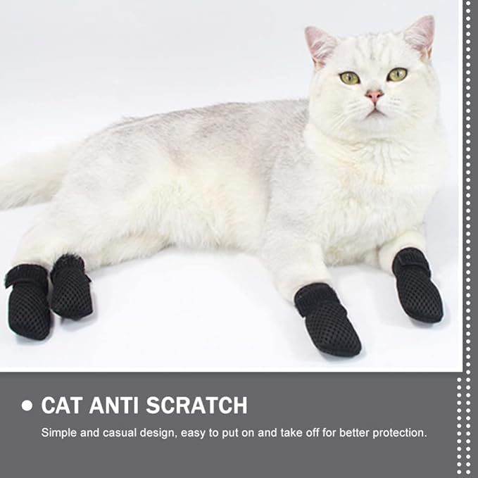 Cat Claw Covers-4pcs Cat Nail Caps Cat Nail Covers Caps Shoes Cats Socks Cat Booties to Prevent Scratching Cat Paw Protector Pet Grooming Booties for Bathing Shaving Checking
