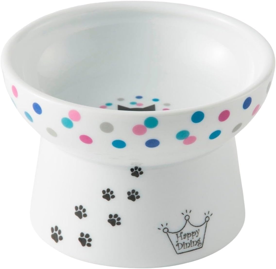 Necoichi Elevated Cat Food Bowl Prevent Neck & Whisker Fatigue, Dishwasher and Microwave Safe, No.1 Seller in Japan! (Colorful Dots, Regular)