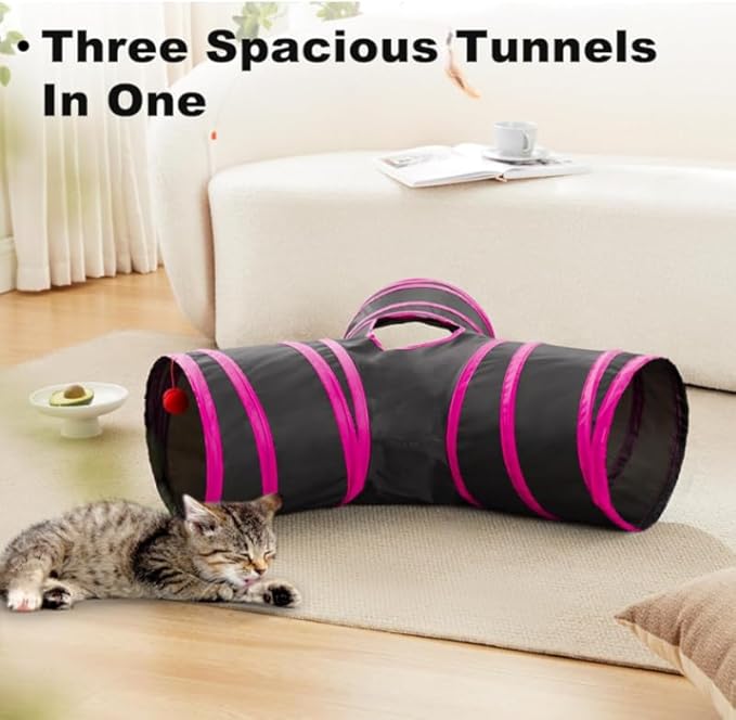 Pet Cat Tunnel Tube Cat Toys 3 Way Collapsible, Tunnels for Indoor Cats，Kitty Bored Peek Hole Toy Ball Cat, Puppy, Kitty, Kitten, Rabbit