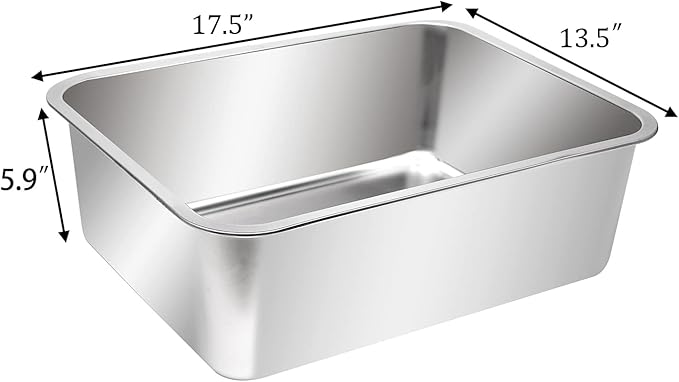 Kichwit Stainless Steel Cat Litter Box, Metal Cat Litter Pan, Kitten Litter Box Tray, Non Stick Smooth Surface (17.5" L x 13.5" W x 6" H)