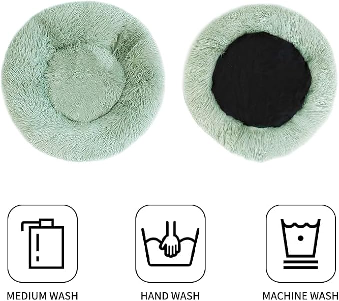 Cat Bed & Washable 20/24 inches - Anti Anxiety Round Fluffy Plush Faux Fur Dog Bed for Small Medium Dogs, Thick Bottom (Green, Medium)