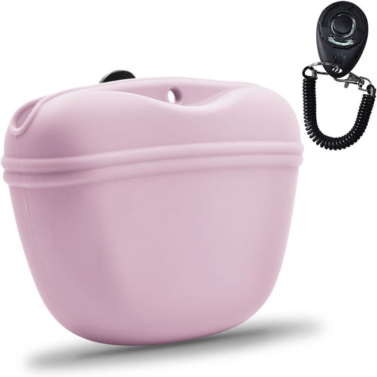 AUDWUD Silicone Dog Treat Pouch,With Dog Training Clicker,Clip on Portable Training Container,Convenient Magnetic Buckle Closing and Waist Clip