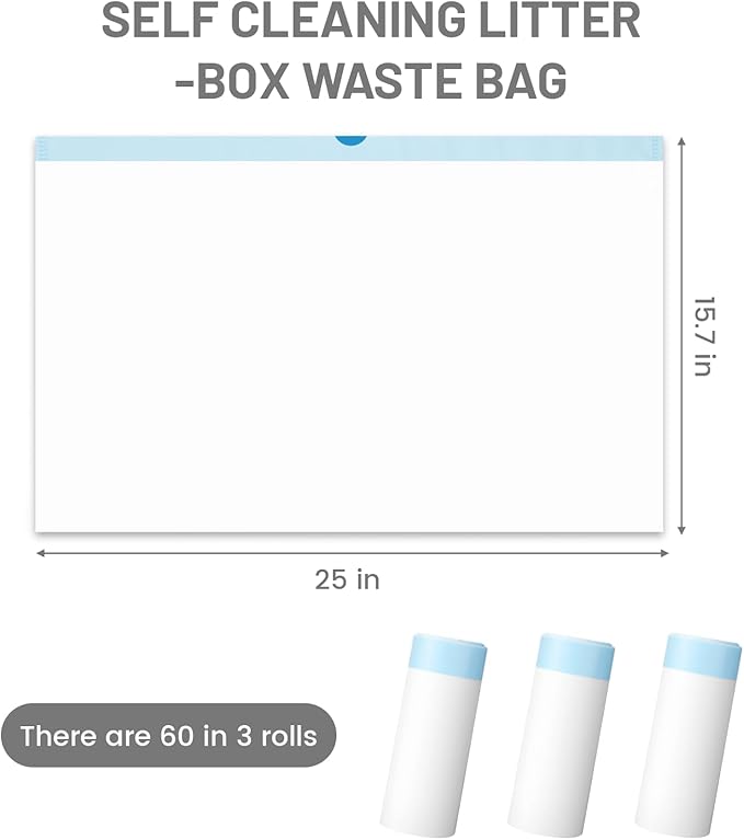 60pcs Cat Litter Bags for Litter Robot 4, Automatic Self Cleaning Cats Litter Box Waste Bags for Self-Cleaning Cat Box Multiple Cats Liners with Drawstring Pet Self Cleaning Waste Boxes Bags Liners