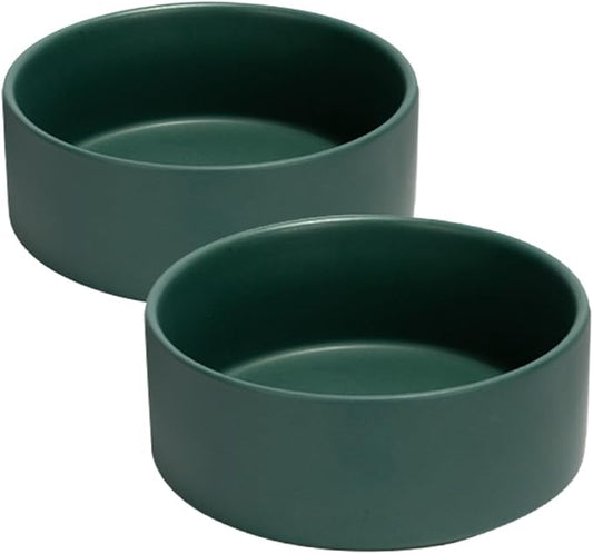 SPUNKYJUNKY 13.5OZ Ceramic Dog and Cat Bowl, Modern Cute Weighted Food Water Bowl for Replacement Green (2 Pack)