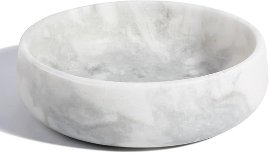 White Dog Bowl, Marble Dog Food Bowl, Non-Slip Water Dish Large, Heavy Duty Pet Bowl for Large Dogs, African Natural Marble, Holds 6 Cups(6lbs)